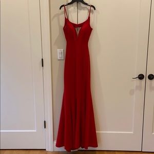 Red Long Open Back Faviana Gown